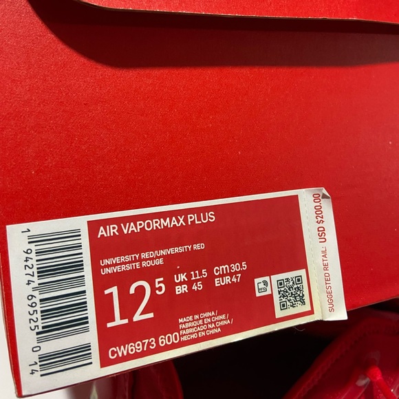 ⛔️SOLD⛔️ Nike Air Vapor Max Plus size 12.5 University Red/University Red. - Picture 10 of 11